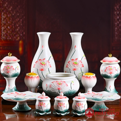 COC NUOC THO GOM SU SEN HONG LA XANH CAO 12.5CM vppg 5