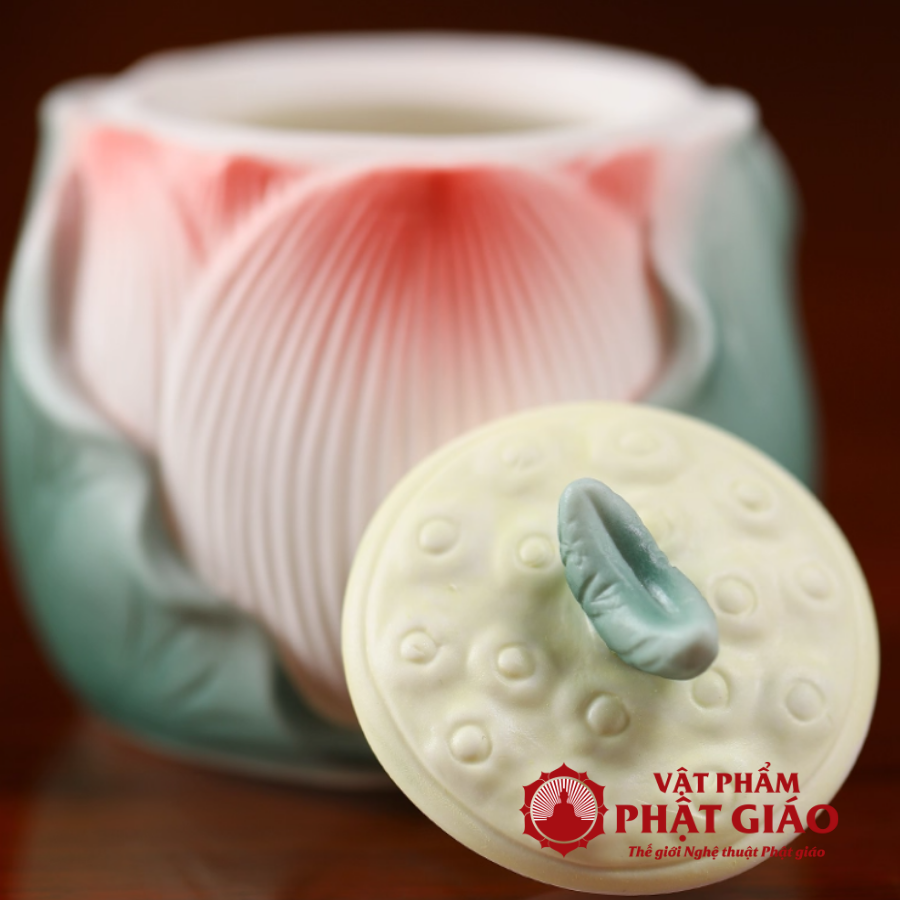 Chén Nước Thờ Hoa Sen Bằng Gốm Sứ, Cao 8.5cm vppg 11 Chen Nuoc Tho Hoa Sen Bang Gom Su Cao 8.5cm vppg 11