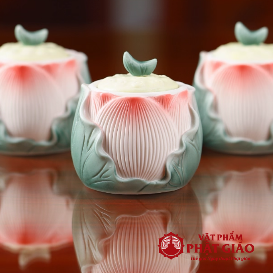 Chén Nước Thờ Hoa Sen Bằng Gốm Sứ, Cao 8.5cm vppg 7 Chen Nuoc Tho Hoa Sen Bang Gom Su Cao 8.5cm vppg 7
