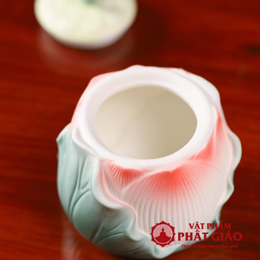 Chén Nước Thờ Hoa Sen Bằng Gốm Sứ, Cao 8.5cm vppg 9 Chen Nuoc Tho Hoa Sen Bang Gom Su Cao 8.5cm vppg 9