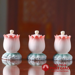 Coc Nuoc Tho Gom Su Hinh Bup Sen Hong Cao 9.5cm vppg 1