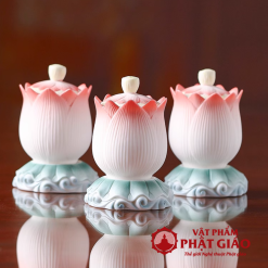 Coc Nuoc Tho Gom Su Hinh Bup Sen Hong Cao 9.5cm vppg 7