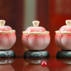 Coc Nuoc Tho Gom Su Hinh Hoa Sen Do De Xanh Cao 9.5cm vppg 11