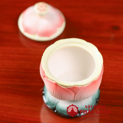 Coc Nuoc Tho Gom Su Hinh Hoa Sen Do De Xanh Cao 9.5cm vppg 3