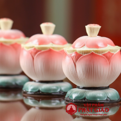 Coc Nuoc Tho Gom Su Hinh Hoa Sen Do De Xanh Cao 9.5cm vppg 5