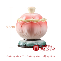 Coc Nuoc Tho Gom Su Hinh Hoa Sen Do De Xanh Cao 9.5cm vppg 6
