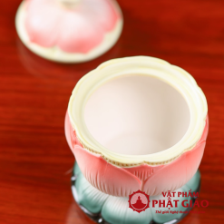 Coc Nuoc Tho Gom Su Hinh Hoa Sen Do De Xanh Cao 9.5cm vppg 8