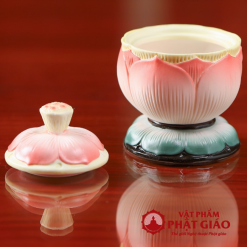 Coc Nuoc Tho Gom Su Hinh Hoa Sen Do De Xanh Cao 9.5cm vppg 9