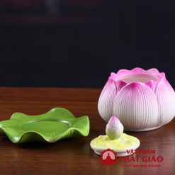 Coc Nuoc Tho Hinh Bup Sen Hong Bang Gom Su Cao 9.5cm vppg 2