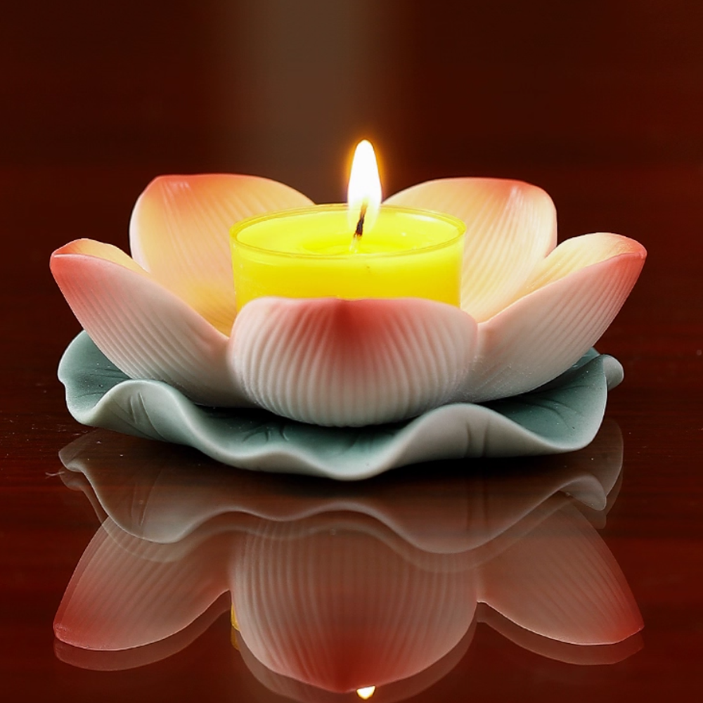 Đế Nến Gốm Sứ Hoa Sen Hồng Lá Xanh 8cm vppg De Nen Gom Su Hoa Sen Hong La Xanh 8cm vppg