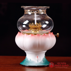 Đèn Dầu Gốm Sứ Sen Hồng Cao 17.5cm 1 Den Dau Gom Su Sen Hong Cao 17.5cm vppg 1
