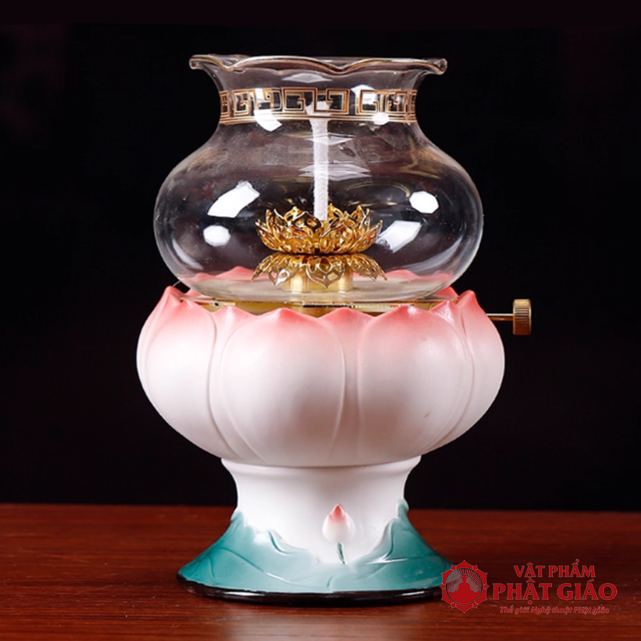 Đèn Dầu Gốm Sứ Sen Hồng Cao 17.5cm vppg 1 Den Dau Gom Su Sen Hong Cao 17.5cm vppg 1