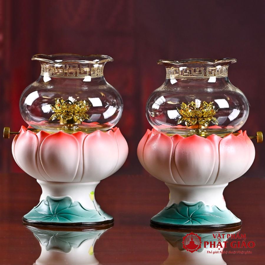 Đèn Dầu Gốm Sứ Sen Hồng Cao 17.5cm vppg 2 Den Dau Gom Su Sen Hong Cao 17.5cm vppg 2