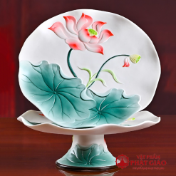 Dia Tho Mam Bong Gom Hoa Tiet Hoa Sen Do La Xanh Duong Kinh 20cm vppg 1