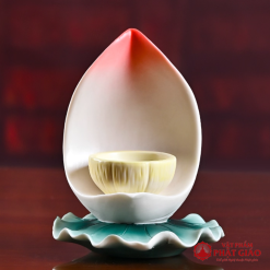 Giá Đỡ Nến Gốm Hình Hoa Sen Màu Đỏ Cam 1 Gia Do Nen Gom Hinh Hoa Sen Mau Do Cam vppg 1