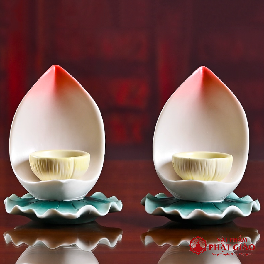 Giá Đỡ Nến Gốm Hình Hoa Sen Màu Đỏ Cam vppg 2 Gia Do Nen Gom Hinh Hoa Sen Mau Do Cam vppg 2