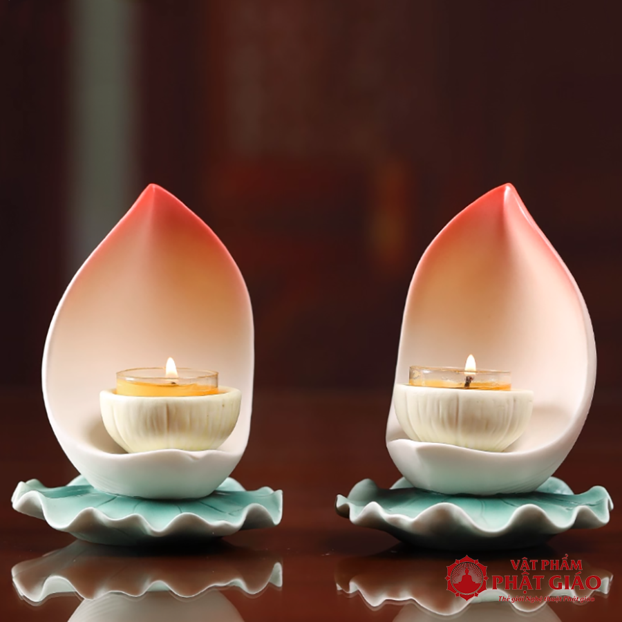 Giá Đỡ Nến Gốm Hình Hoa Sen Màu Đỏ Cam vppg 3 Gia Do Nen Gom Hinh Hoa Sen Mau Do Cam vppg 3