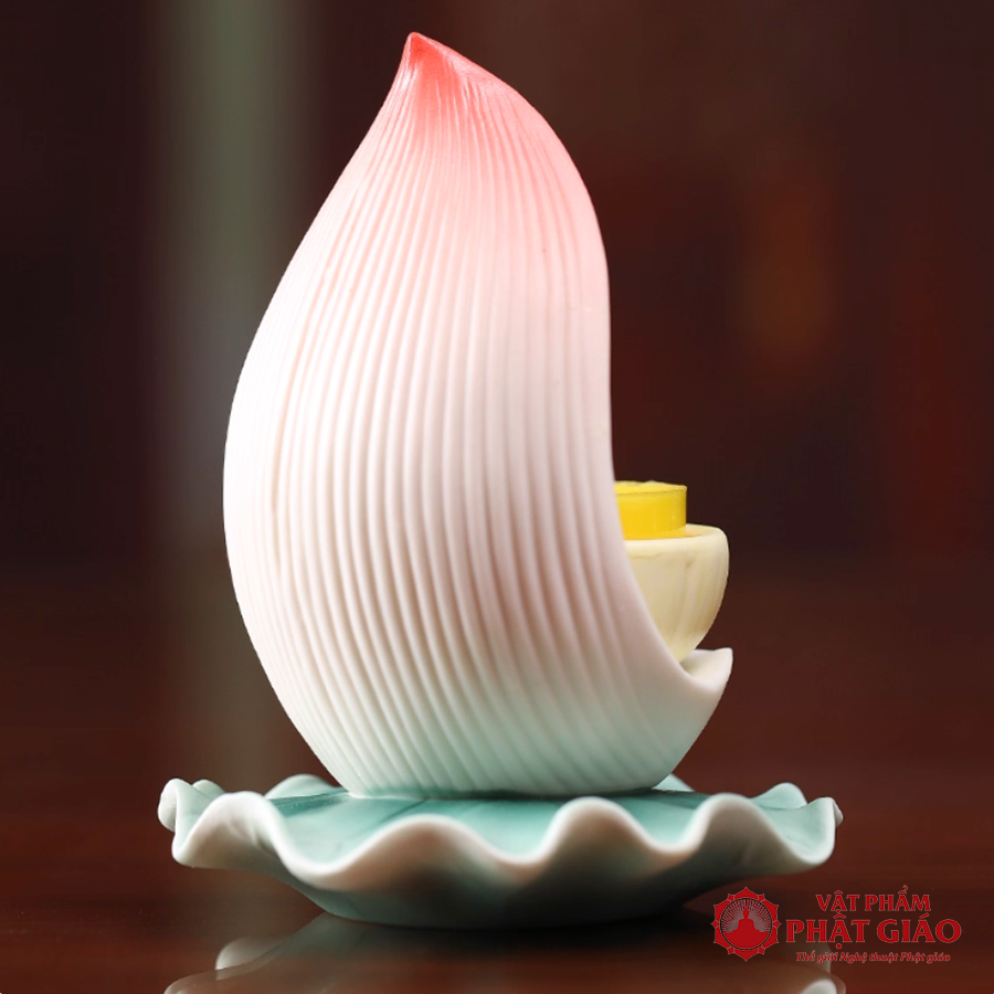 Giá Đỡ Nến Gốm Hình Hoa Sen Màu Đỏ Cam vppg 4 Gia Do Nen Gom Hinh Hoa Sen Mau Do Cam vppg 4