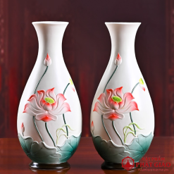 Lo Hoa Gom Hoa Tiet Hoa Sen Do La Xanh Cao 30cm vppg 1