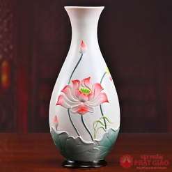 Lo Hoa Gom Hoa Tiet Hoa Sen Do La Xanh Cao 30cm vppg 3