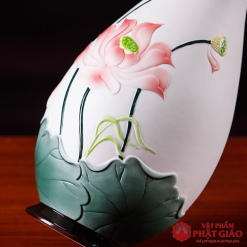 Lo Hoa Gom Hoa Tiet Hoa Sen Do La Xanh Cao 30cm vppg 5