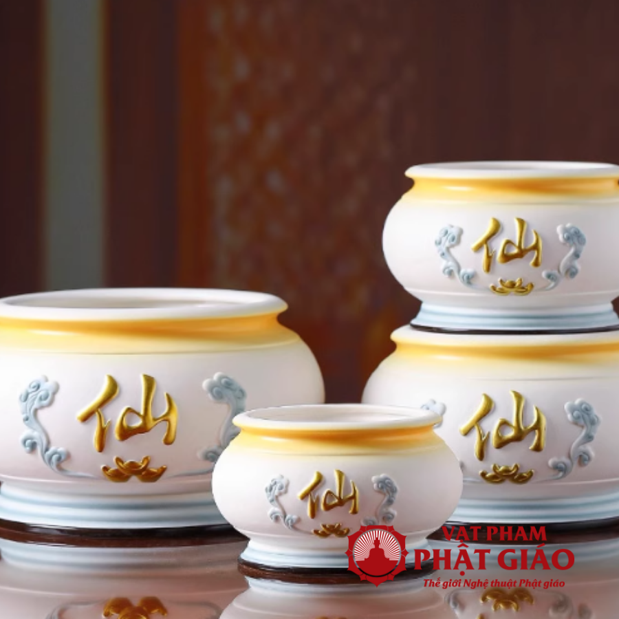 Bát Hương Bằng Gốm Màu Trắng Xanh Chữ Tiên, Nhiều Kích Cỡ 12 Bat Huong Bang Gom Mau Trang Xanh Chu Tien Nhieu Kich Co 12