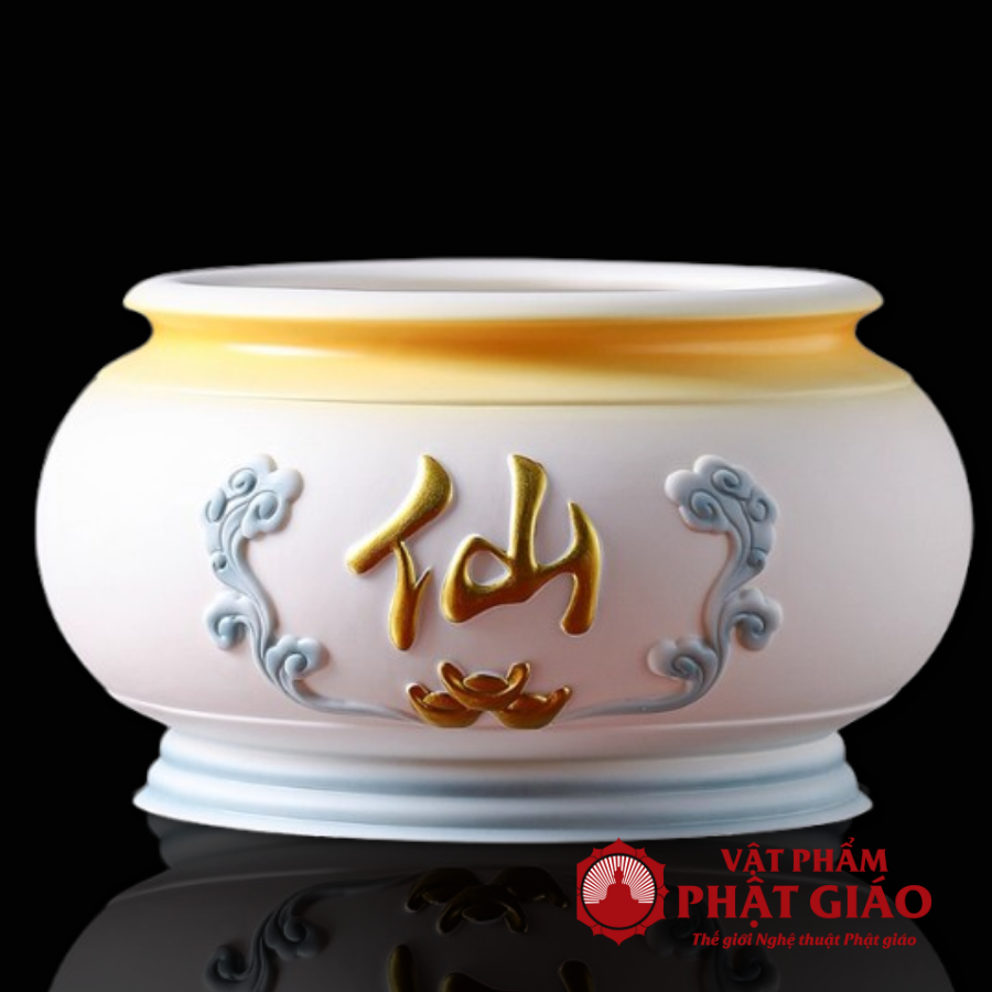 Bát Hương Bằng Gốm Màu Trắng Xanh Chữ Tiên, Nhiều Kích Cỡ 14 Bat Huong Bang Gom Mau Trang Xanh Chu Tien Nhieu Kich Co 14