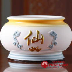 Bát Hương Bằng Gốm Màu Trắng Xanh Chữ "Tiên", Nhiều Kích Cỡ 2 Bat Huong Bang Gom Mau Trang Xanh Chu Tien Nhieu Kich Co 2