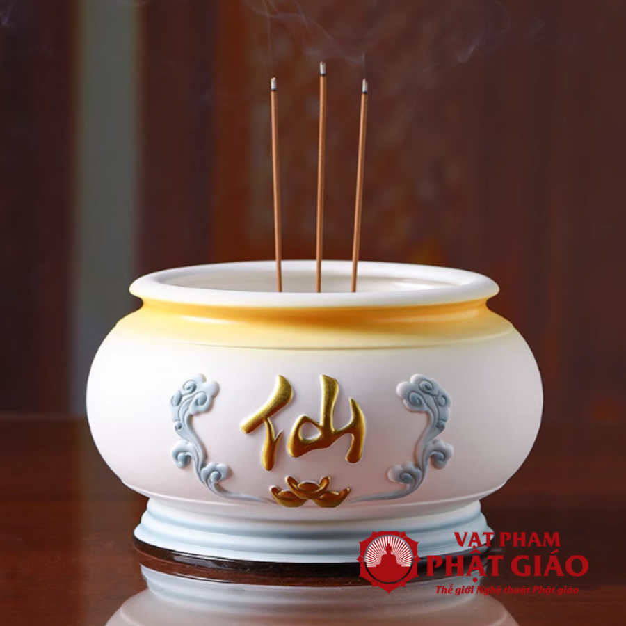 Bát Hương Bằng Gốm Màu Trắng Xanh Chữ Tiên, Nhiều Kích Cỡ 3 Bat Huong Bang Gom Mau Trang Xanh Chu Tien Nhieu Kich Co 3