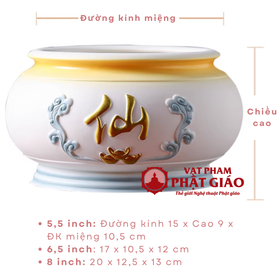 Bát Hương Bằng Gốm Màu Trắng Xanh Chữ "Tiên", Nhiều Kích Cỡ 17 Bat Huong Bang Gom Mau Trang Xanh Chu Tien Nhieu Kich Co 5