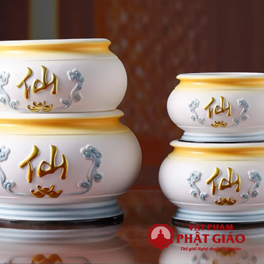 Bát Hương Bằng Gốm Màu Trắng Xanh Chữ Tiên, Nhiều Kích Cỡ 6 Bat Huong Bang Gom Mau Trang Xanh Chu Tien Nhieu Kich Co 6