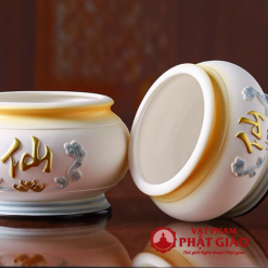 Bát Hương Bằng Gốm Màu Trắng Xanh Chữ "Tiên", Nhiều Kích Cỡ 7 Bat Huong Bang Gom Mau Trang Xanh Chu Tien Nhieu Kich Co 7