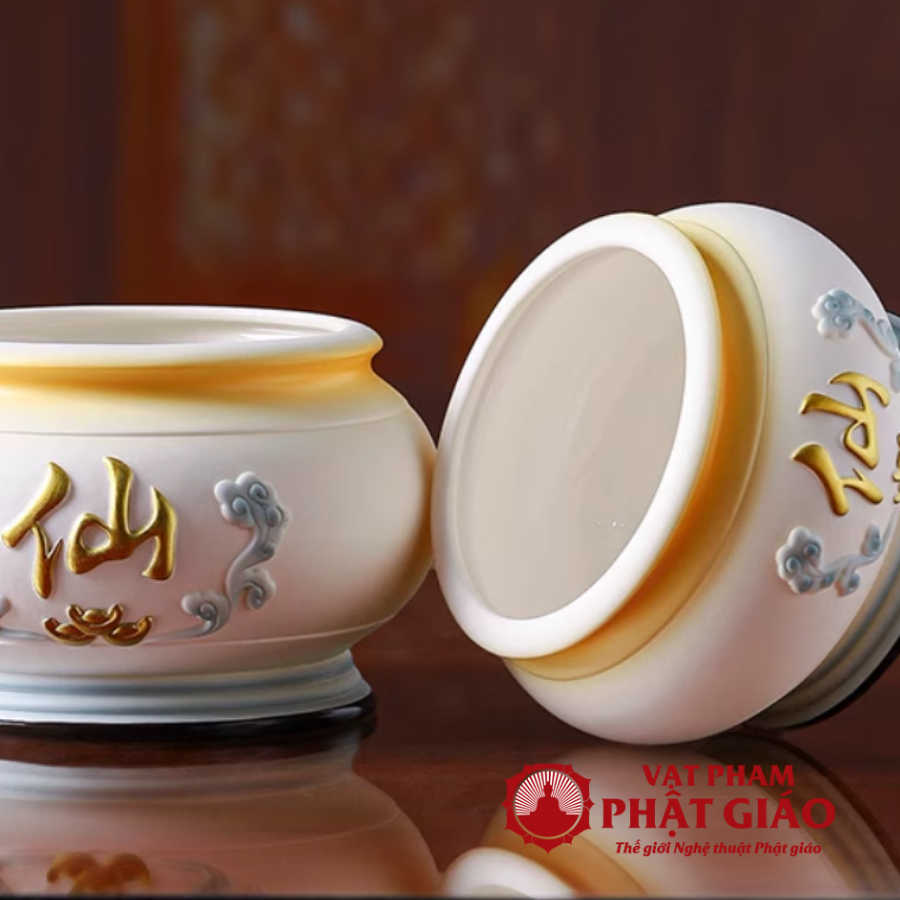 Bát Hương Bằng Gốm Màu Trắng Xanh Chữ Tiên, Nhiều Kích Cỡ 7 Bat Huong Bang Gom Mau Trang Xanh Chu Tien Nhieu Kich Co 7