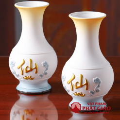 Binh Bong Bang Gom Mau Trang Xanh Chu Tien Cao 25cm 6