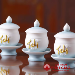 Cốc Nước Thờ Bằng Gốm Màu Trắng Xanh Chữ "Tiên" 2 Coc Nuoc Tho Bang Gom Mau Trang Xanh Chu Tien 1