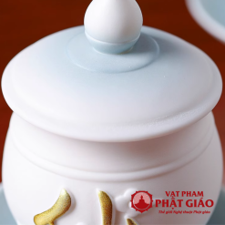 Cốc Nước Thờ Bằng Gốm Màu Trắng Xanh Chữ "Tiên" 12 Coc Nuoc Tho Bang Gom Mau Trang Xanh Chu Tien 11