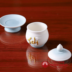 Cốc Nước Thờ Bằng Gốm Màu Trắng Xanh Chữ "Tiên" 4 Coc Nuoc Tho Bang Gom Mau Trang Xanh Chu Tien 3