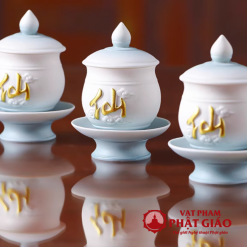 Cốc Nước Thờ Bằng Gốm Màu Trắng Xanh Chữ "Tiên" 5 Coc Nuoc Tho Bang Gom Mau Trang Xanh Chu Tien 4