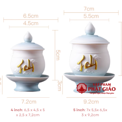 Cốc Nước Thờ Bằng Gốm Màu Trắng Xanh Chữ "Tiên" 6 Coc Nuoc Tho Bang Gom Mau Trang Xanh Chu Tien 5