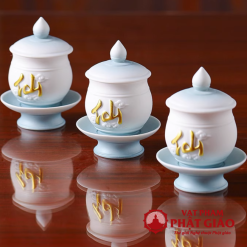 Cốc Nước Thờ Bằng Gốm Màu Trắng Xanh Chữ "Tiên" 9 Coc Nuoc Tho Bang Gom Mau Trang Xanh Chu Tien 8