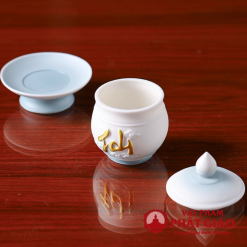 Cốc Nước Thờ Bằng Gốm Màu Trắng Xanh Chữ "Tiên" 10 Coc Nuoc Tho Bang Gom Mau Trang Xanh Chu Tien 9