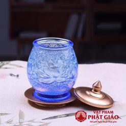 Cốc Nước Thờ Lưu Ly Họa Tiết Hoa Sen Màu Xanh Coban 2 Coc Nuoc Tho Luu Ly Hoa Tiet Hoa Sen Mau Xanh Coban 1