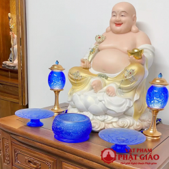 Cốc Nước Thờ Lưu Ly Họa Tiết Hoa Sen Màu Xanh Coban 5 Coc Nuoc Tho Luu Ly Hoa Tiet Hoa Sen Mau Xanh Coban 2