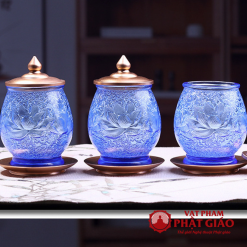 Cốc Nước Thờ Lưu Ly Họa Tiết Hoa Sen Màu Xanh Coban 3 Coc Nuoc Tho Luu Ly Hoa Tiet Hoa Sen Mau Xanh Coban 5