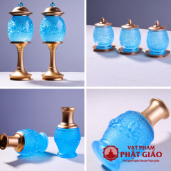 Đôi Đèn Thờ Lưu Ly Họa Tiết Hoa Sen Màu Xanh Coban, Nhiều Kích Cỡ 2 Doi Den Tho Luu Ly Hoa Tiet Hoa Sen Mau Xanh Coban Nhieu Kich Co 6