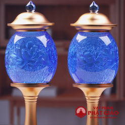 Đôi Đèn Thờ Lưu Ly Họa Tiết Hoa Sen Màu Xanh Coban, Nhiều Kích Cỡ 1 Doi Den Tho Luu Ly Hoa Tiet Hoa Sen Mau Xanh Coban Nhieu Kich Co 7