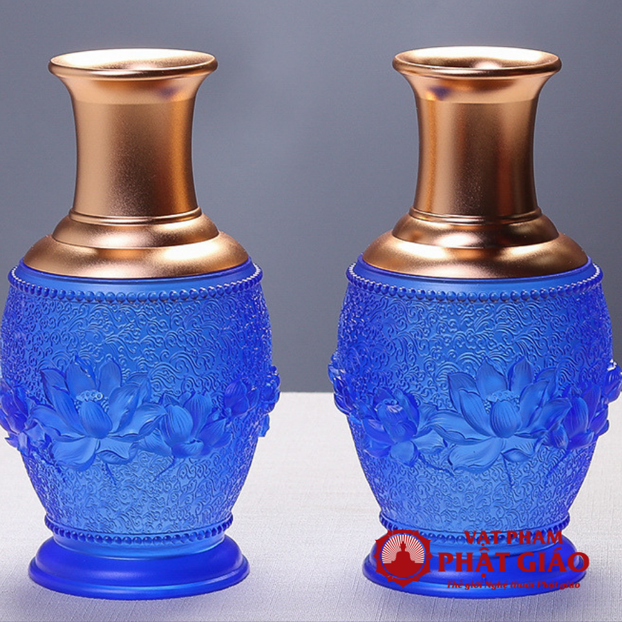 Lọ Hoa Lưu Ly Họa Tiết Hoa Sen Màu Xanh Coban 2 Lo Hoa Luu Ly Hoa Tiet Hoa Sen Mau Xanh Coban 2