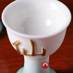 Ly Rượu Thờ Bằng Gốm Màu Trắng Xanh Chữ "Tiên" 11 Ly Ruou Tho Bang Gom Mau Trang Xanh Chu Tien 11