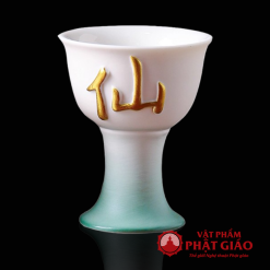 Ly Rượu Thờ Bằng Gốm Màu Trắng Xanh Chữ "Tiên" 13 Ly Ruou Tho Bang Gom Mau Trang Xanh Chu Tien 13