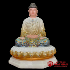 Tuong Phat Thich Ca Tinh Tam Ngoi De Sen 8 Canh Bang Bot Da Son Xanh Vien Vang Cao 40cm vppg 1